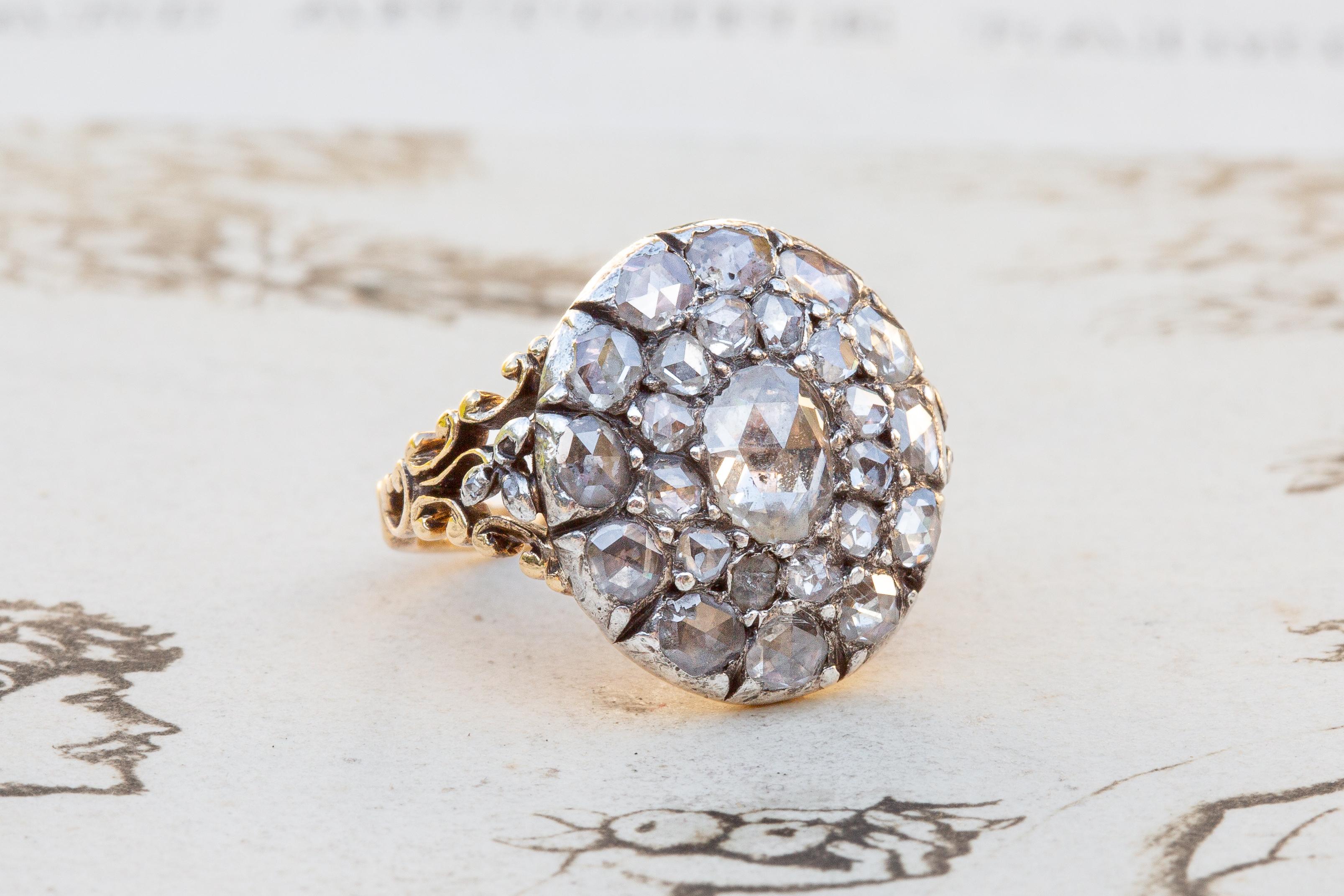 Scarce 18th Century Georgian Rococo Diamond Cluster Ring c. 1760 Rose Cut  For Sale 4