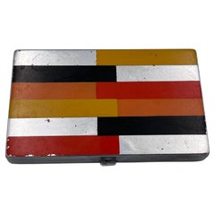 Scarce 1931 Houbigant Art Deco Triple Compact Vanity in Orange Yellow and Black