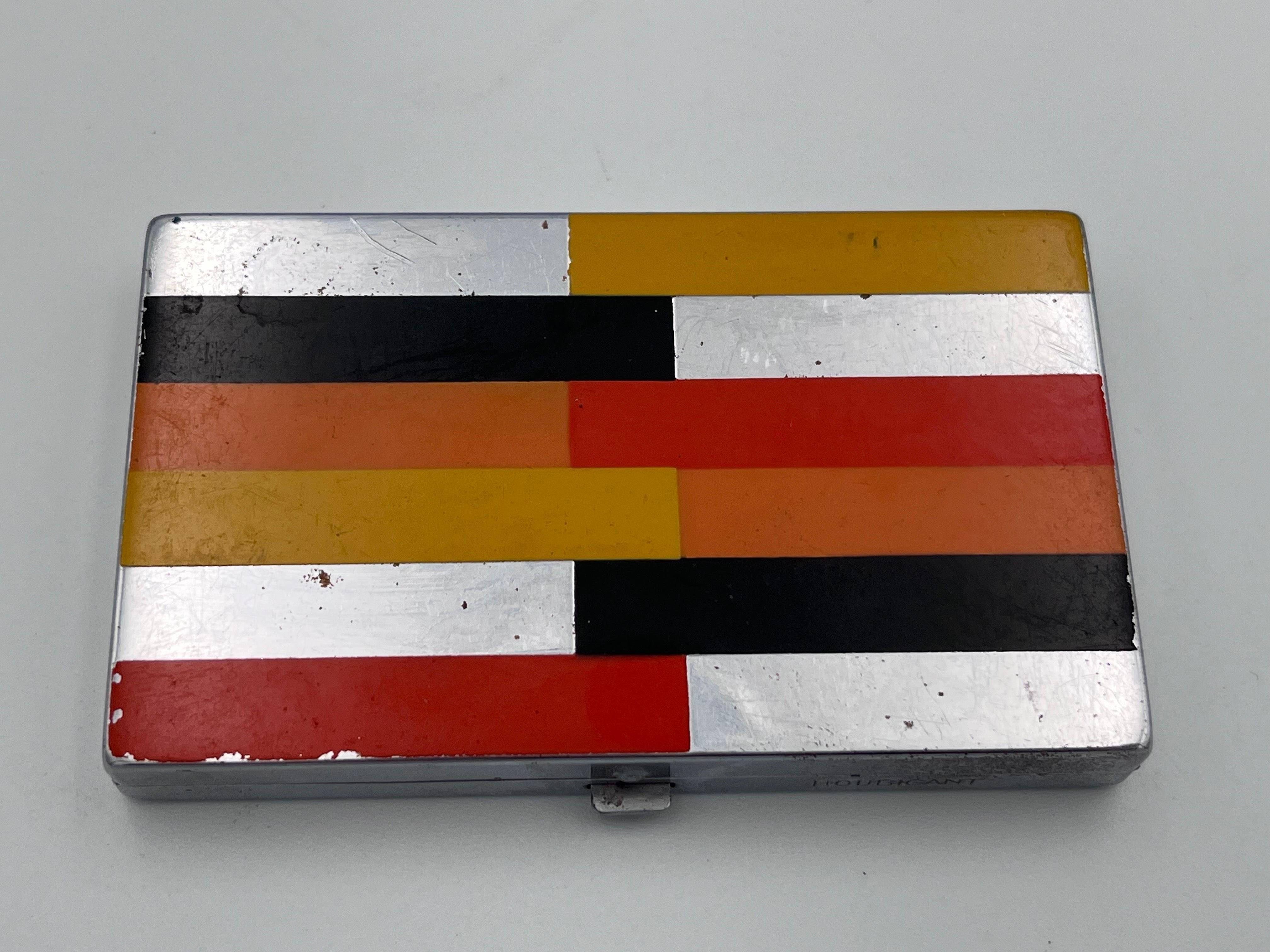 French Scarce 1931 Houbigant Art Deco Triple Compact Vanity in Orange Yellow and Black For Sale