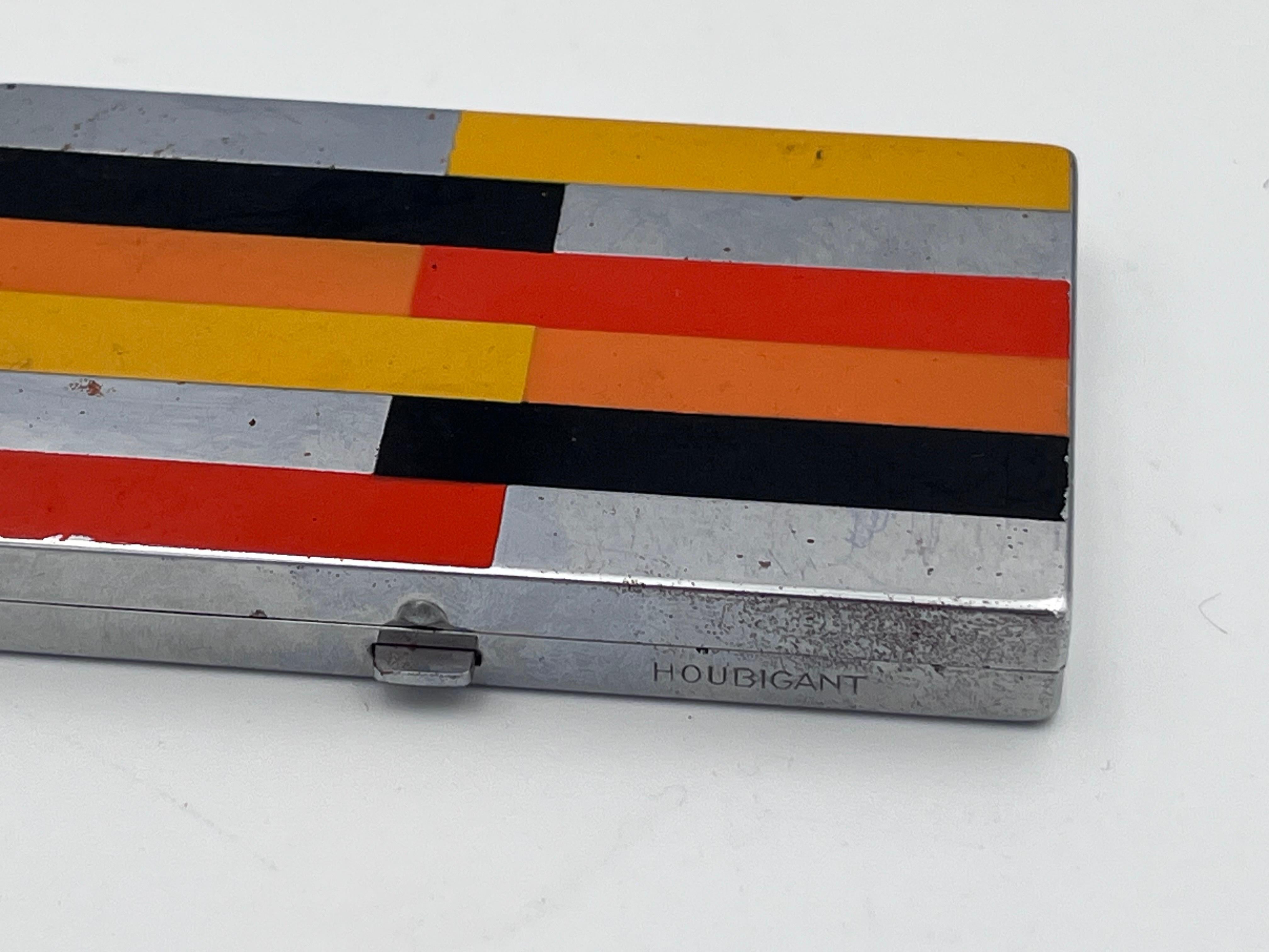 Painted Scarce 1931 Houbigant Art Deco Triple Compact Vanity in Orange Yellow and Black For Sale