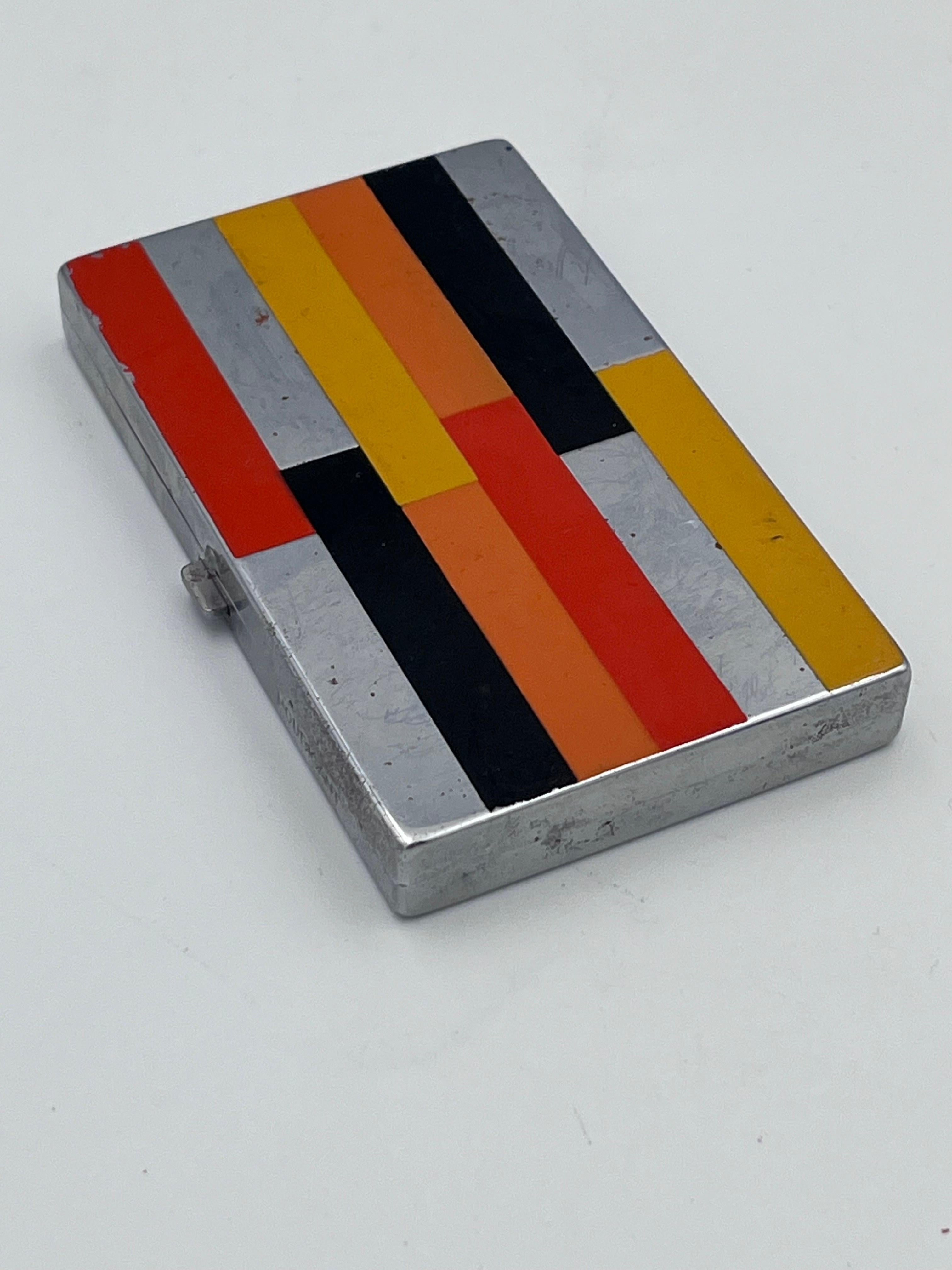 Mid-20th Century Scarce 1931 Houbigant Art Deco Triple Compact Vanity in Orange Yellow and Black For Sale