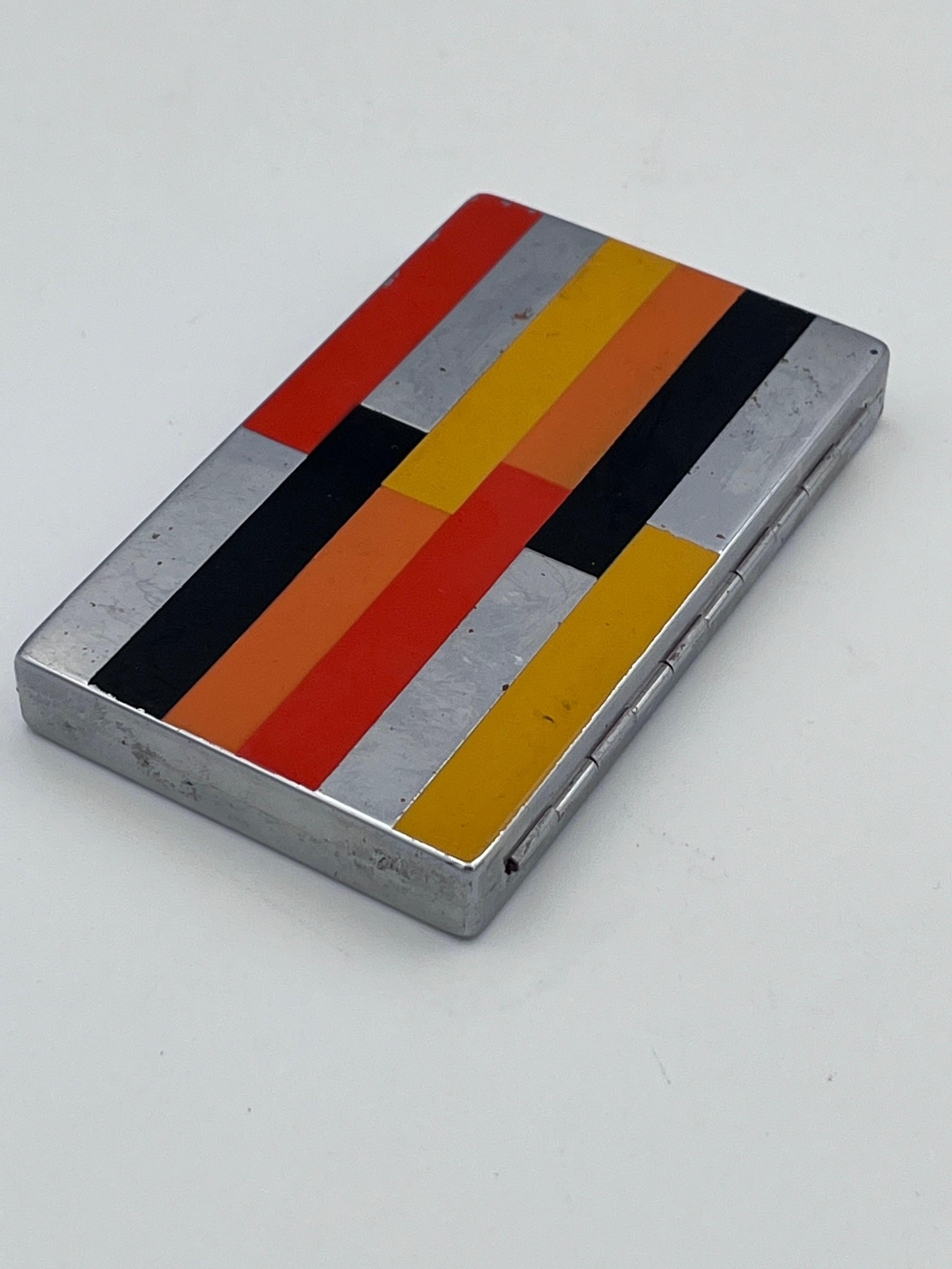 Metal Scarce 1931 Houbigant Art Deco Triple Compact Vanity in Orange Yellow and Black For Sale