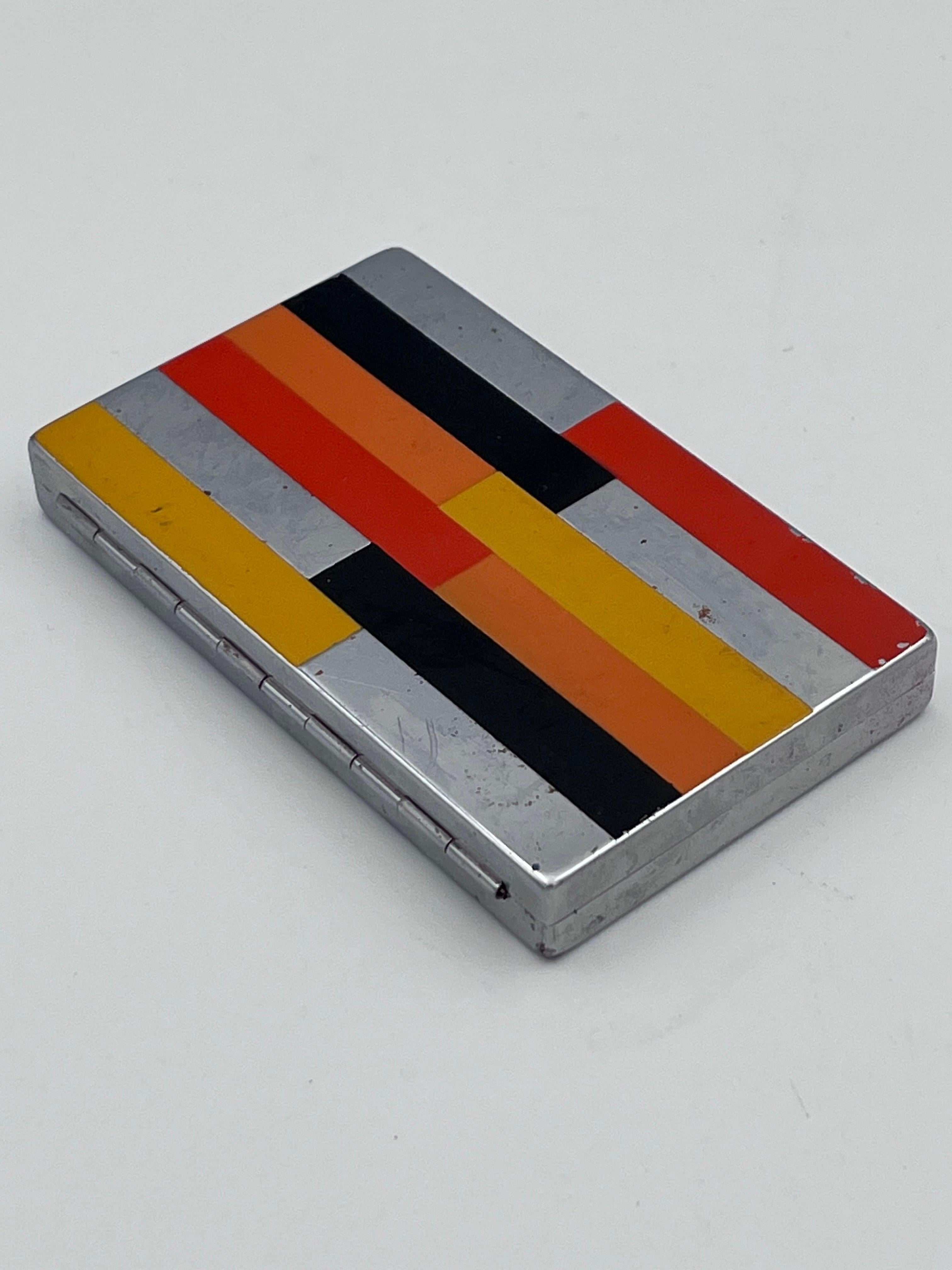 Scarce 1931 Houbigant Art Deco Triple Compact Vanity in Orange Yellow and Black For Sale 1