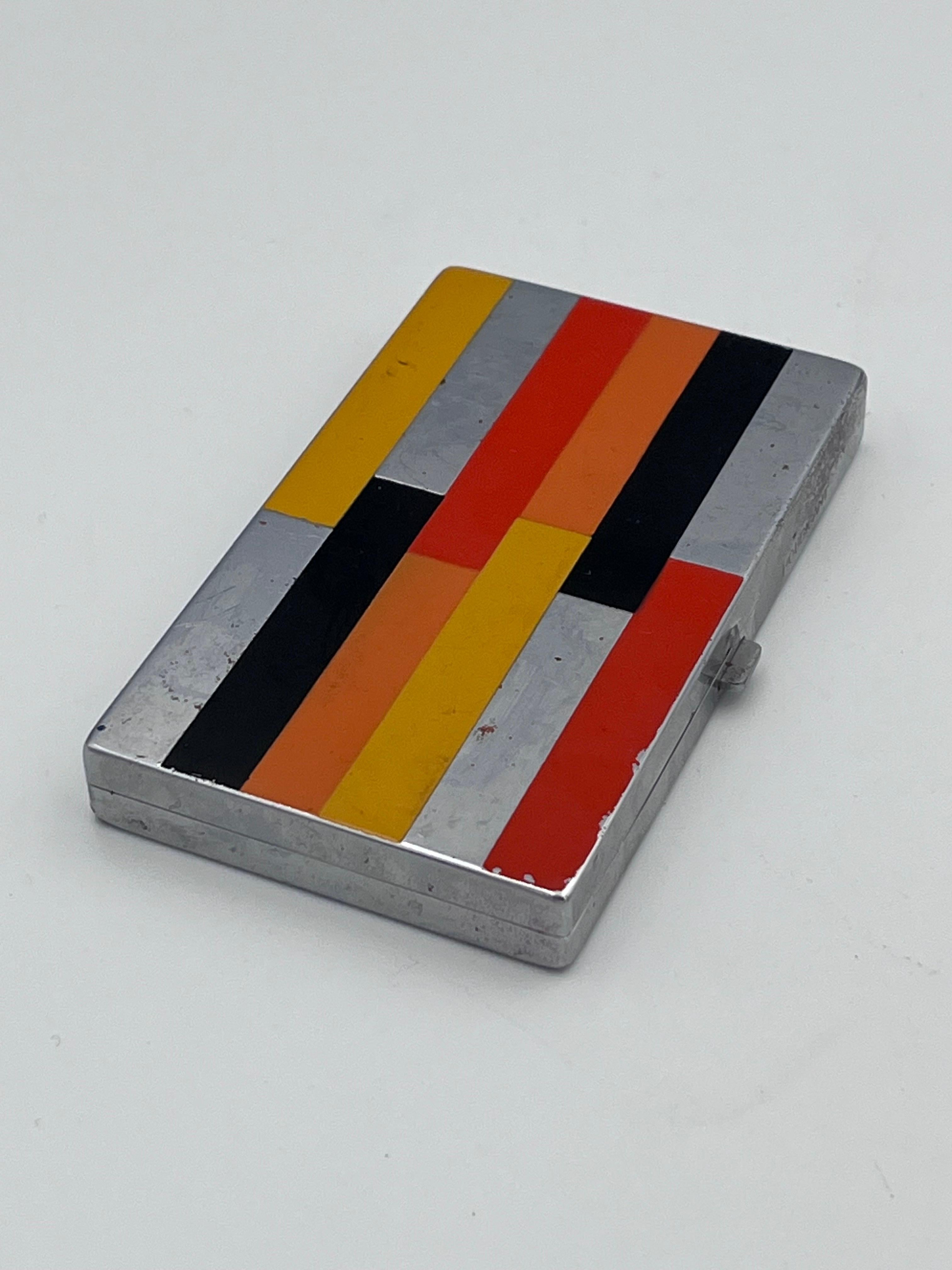 Scarce 1931 Houbigant Art Deco Triple Compact Vanity in Orange Yellow and Black For Sale 2