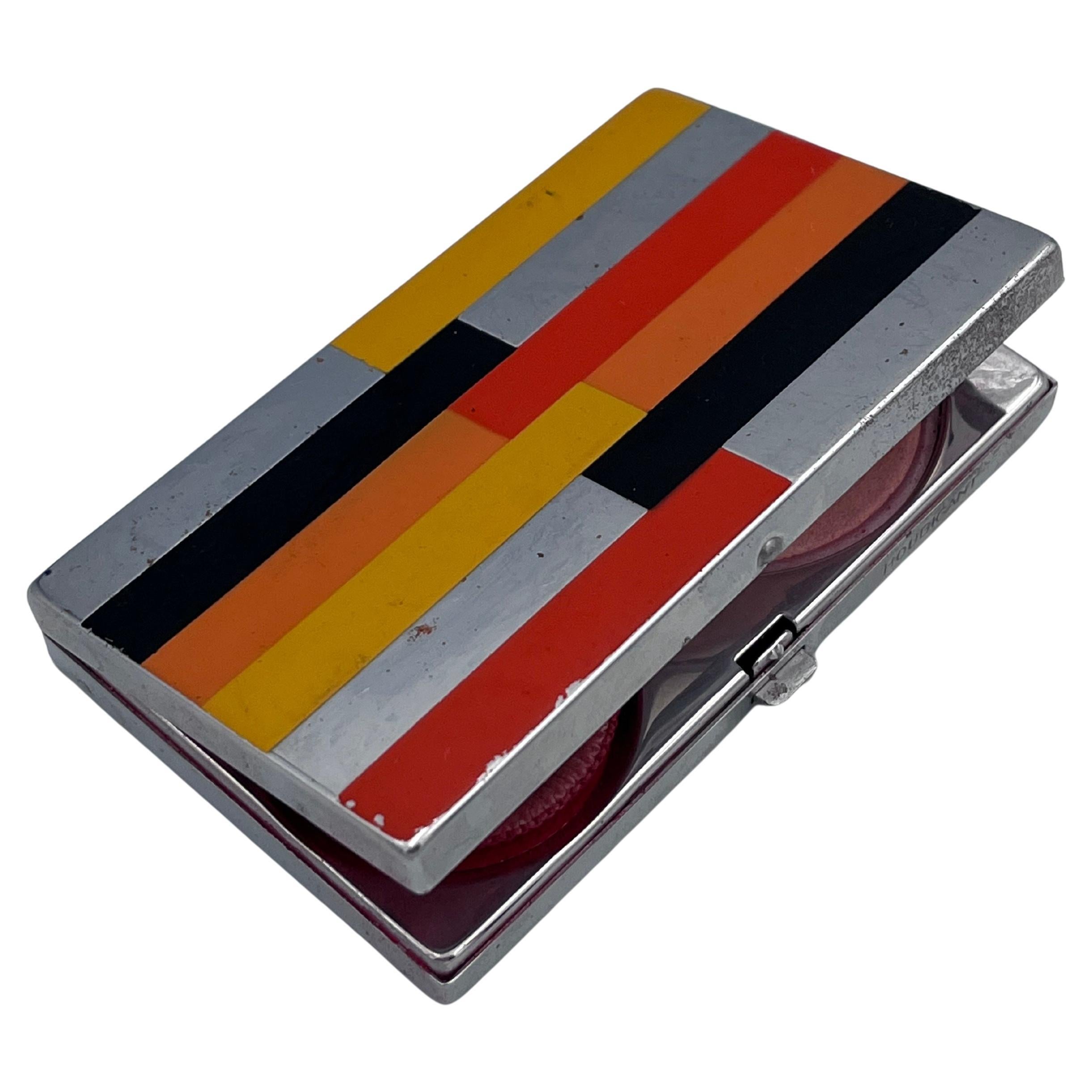 Scarce 1931 Houbigant Art Deco Triple Compact Vanity in Orange Yellow and Black For Sale