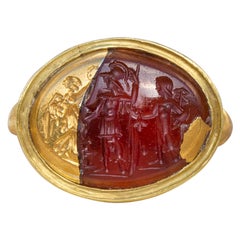 Scarce Ancient Roman Carnelian Intaglio of NIKE and Warriors in 21k Gold Siegel mit antikem römischem Karneolschliff