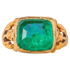 Scarce Antique 18th Century Mughal 5ct Colombian Emerald Gold Ring Certified 