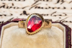 Scarce Antique Catalan 18th Century Gold Foiled Rose Cut Perpignan Garnet Ring