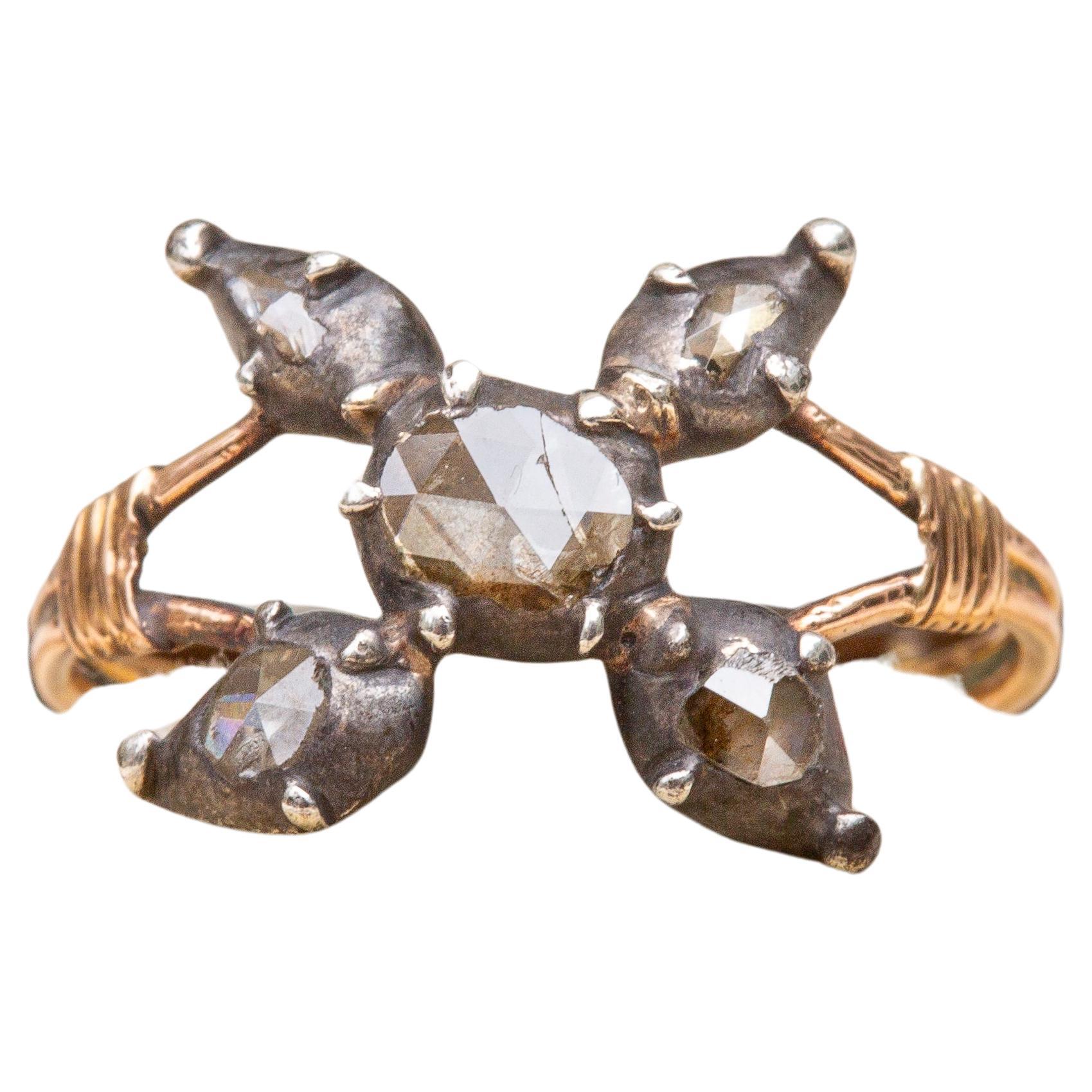 Georgian 18k Gold 1ct Old Mine Cut Diamond Spider Brooch 