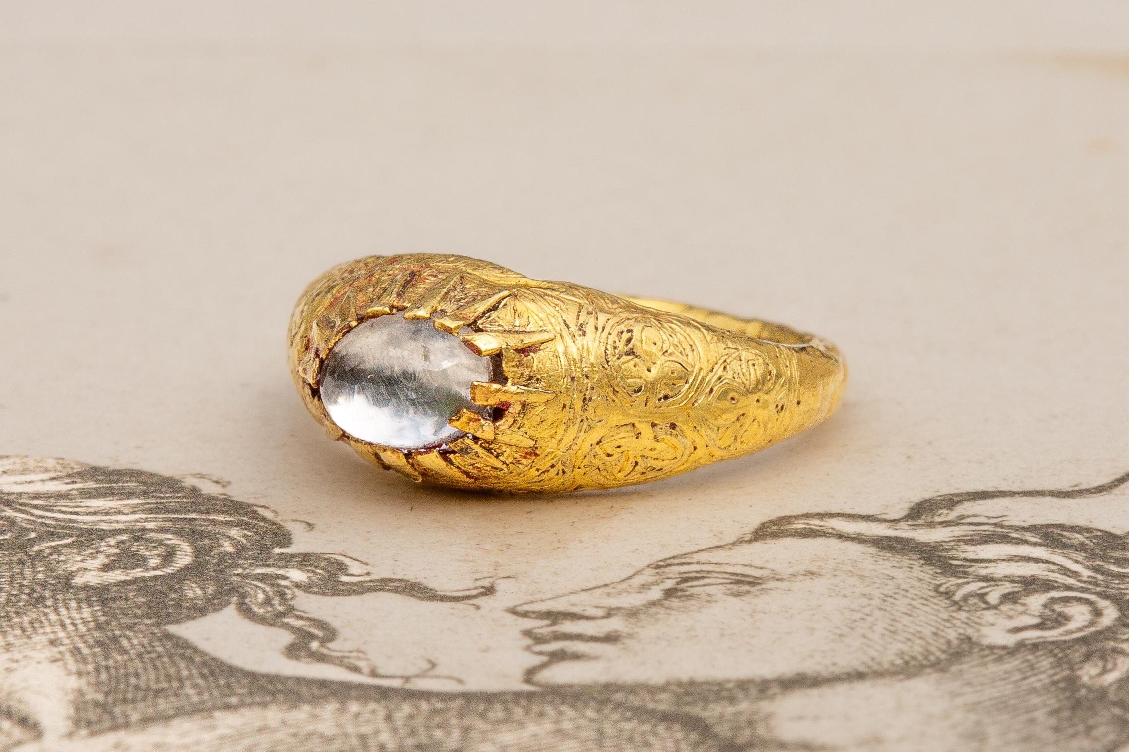 Scarce Antique Islamic Seljuk ‘Selçuklu’ Period Gold Ring with Moonstone  10