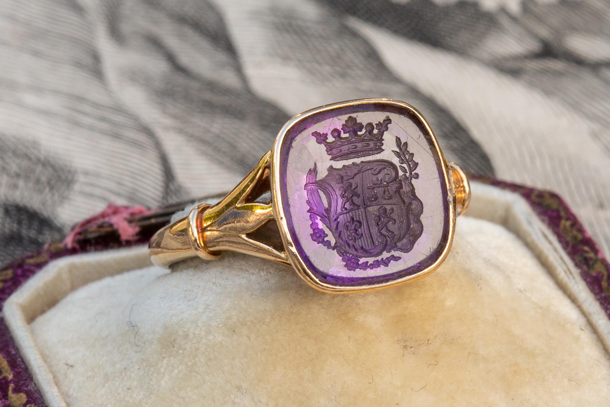 Seltene antike schwedische Amethyst Wappen Intaglio Signet Ring Löwenhielm 4