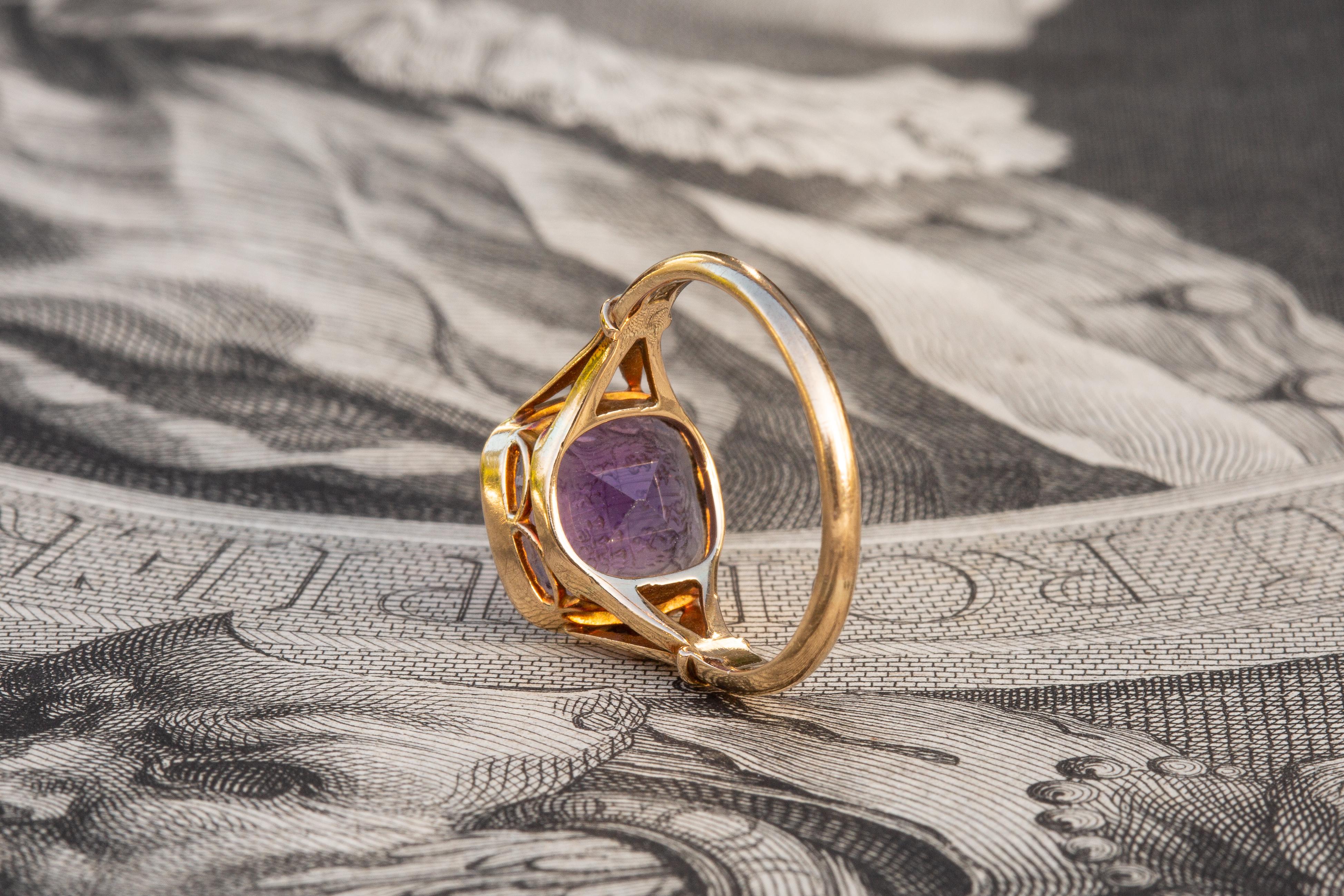 Seltene antike schwedische Amethyst Wappen Intaglio Signet Ring Löwenhielm (Ovalschliff)