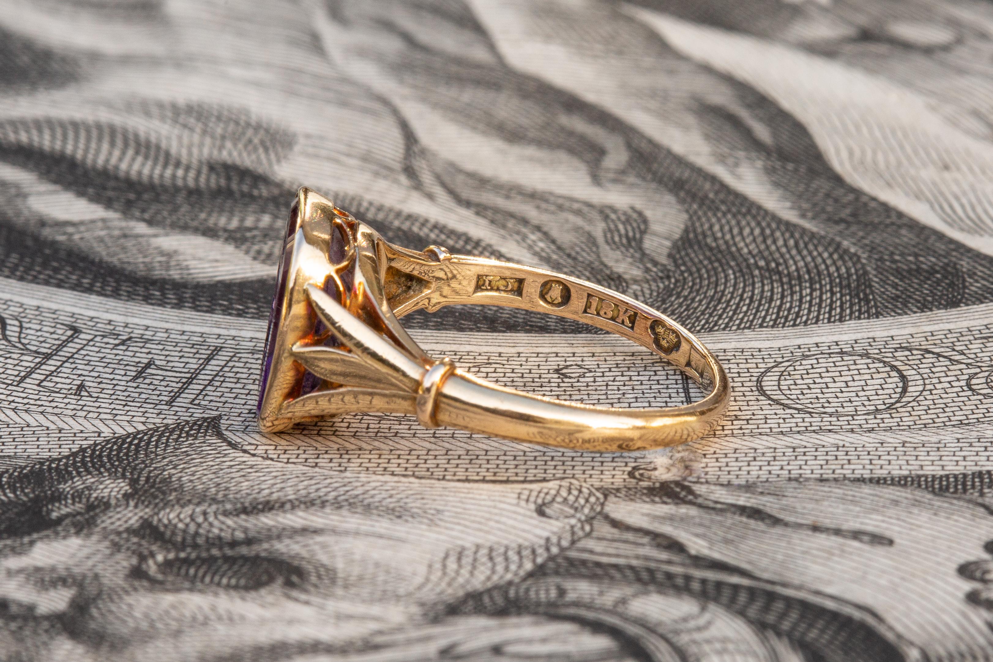 Seltene antike schwedische Amethyst Wappen Intaglio Signet Ring Löwenhielm für Damen oder Herren