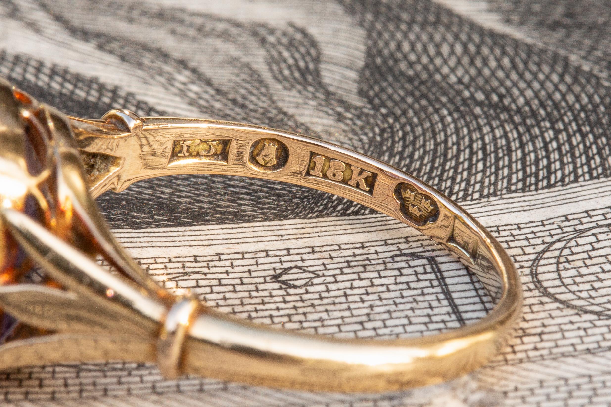Seltene antike schwedische Amethyst Wappen Intaglio Signet Ring Löwenhielm 1