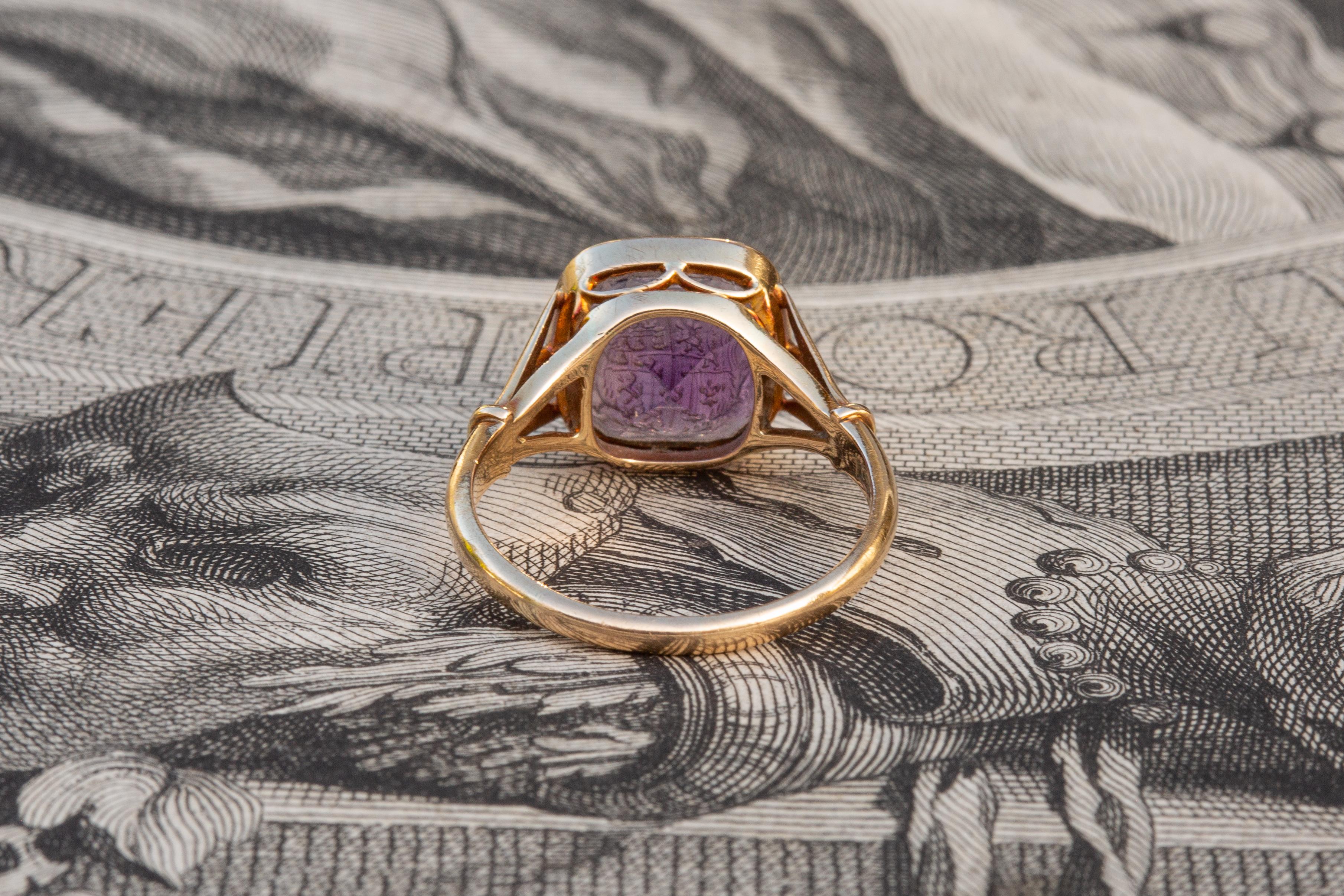 Seltene antike schwedische Amethyst Wappen Intaglio Signet Ring Löwenhielm 2