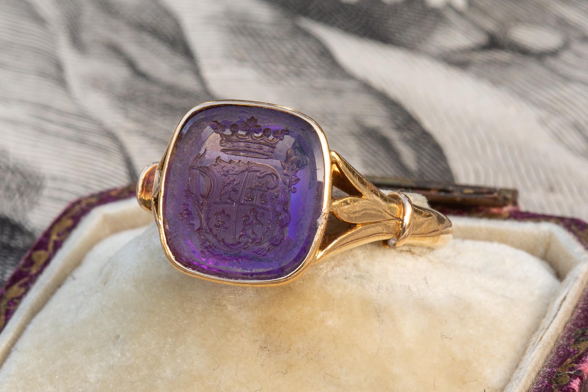 Seltene antike schwedische Amethyst Wappen Intaglio Signet Ring Löwenhielm 3