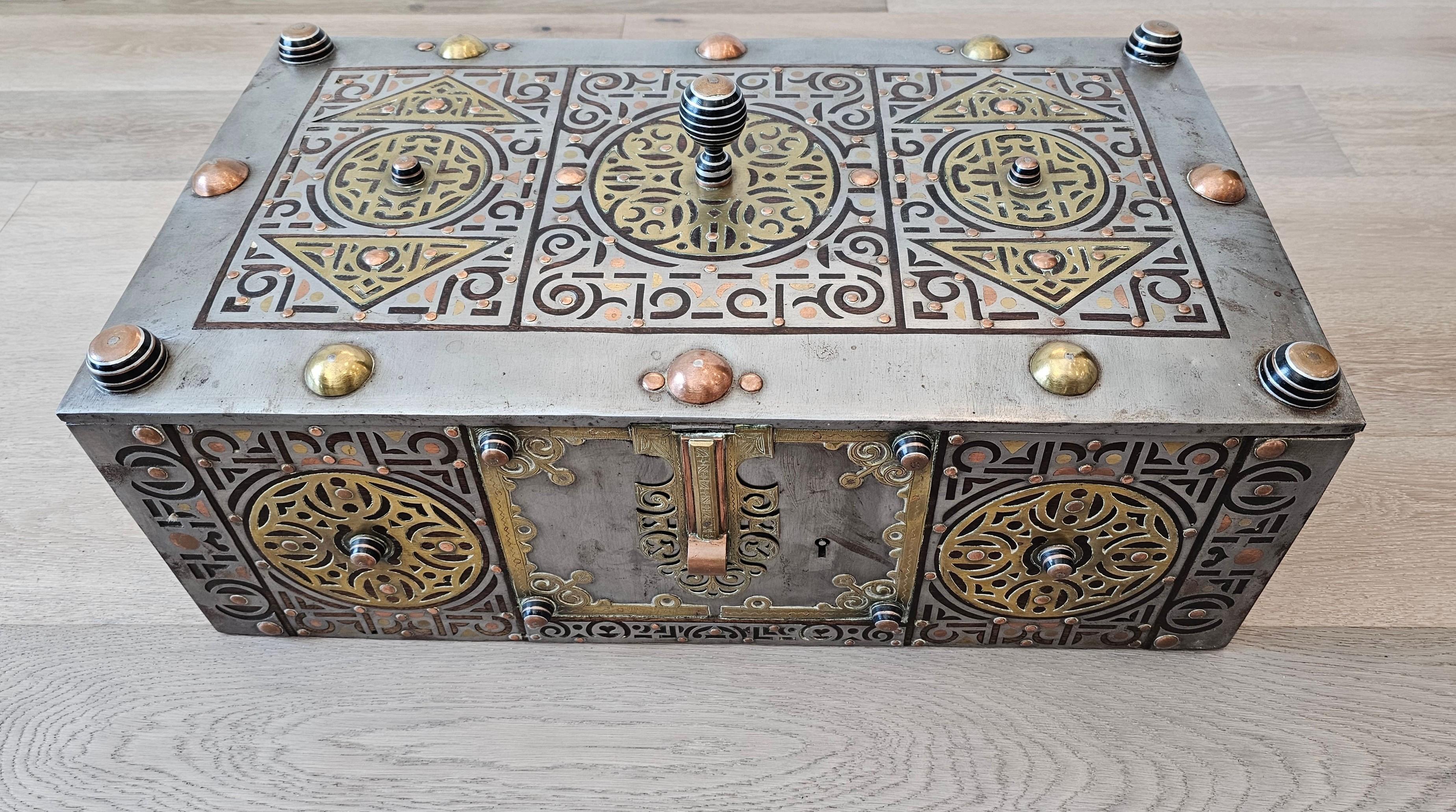 Tribal Scarce Antique Tuareg Mauritania North Africa Mixed Metal Mounted Wood Chest  For Sale