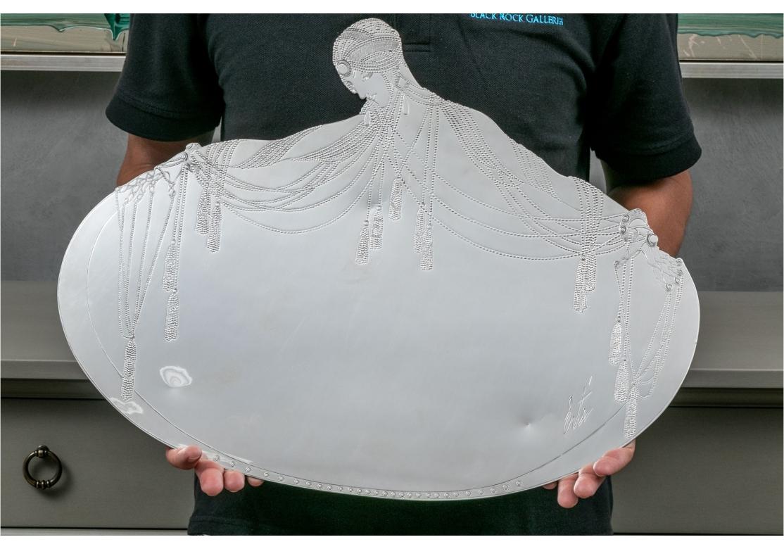 Scarce Art Deco Style Erte Silverplate Footed Tray In Fair Condition For Sale In Bridgeport, CT