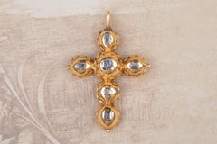 Scarce Baroque Early 18th Century Table Cut Diamond Gold Cross Pendant