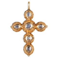 Scarce Baroque Early 18th Century Table Cut Diamond Gold Cross Pendant
