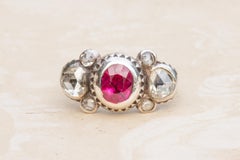 Scarce Baroque Ruby and Rose Cut Diamond Cluster Ring Bow Circa 1700