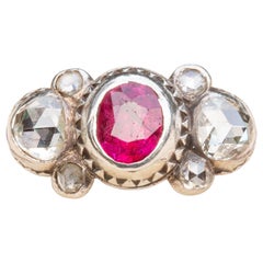 Scarce Baroque Ruby and Rose Cut Diamond Cluster Ring Bow Circa 1700
