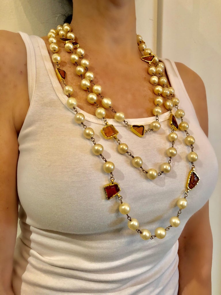 Scarce Coco Chanel 1994 Fall/Winter Monumental Cream Pearl Necklace &quot;Sautoir&quot; For Sale at 1stdibs