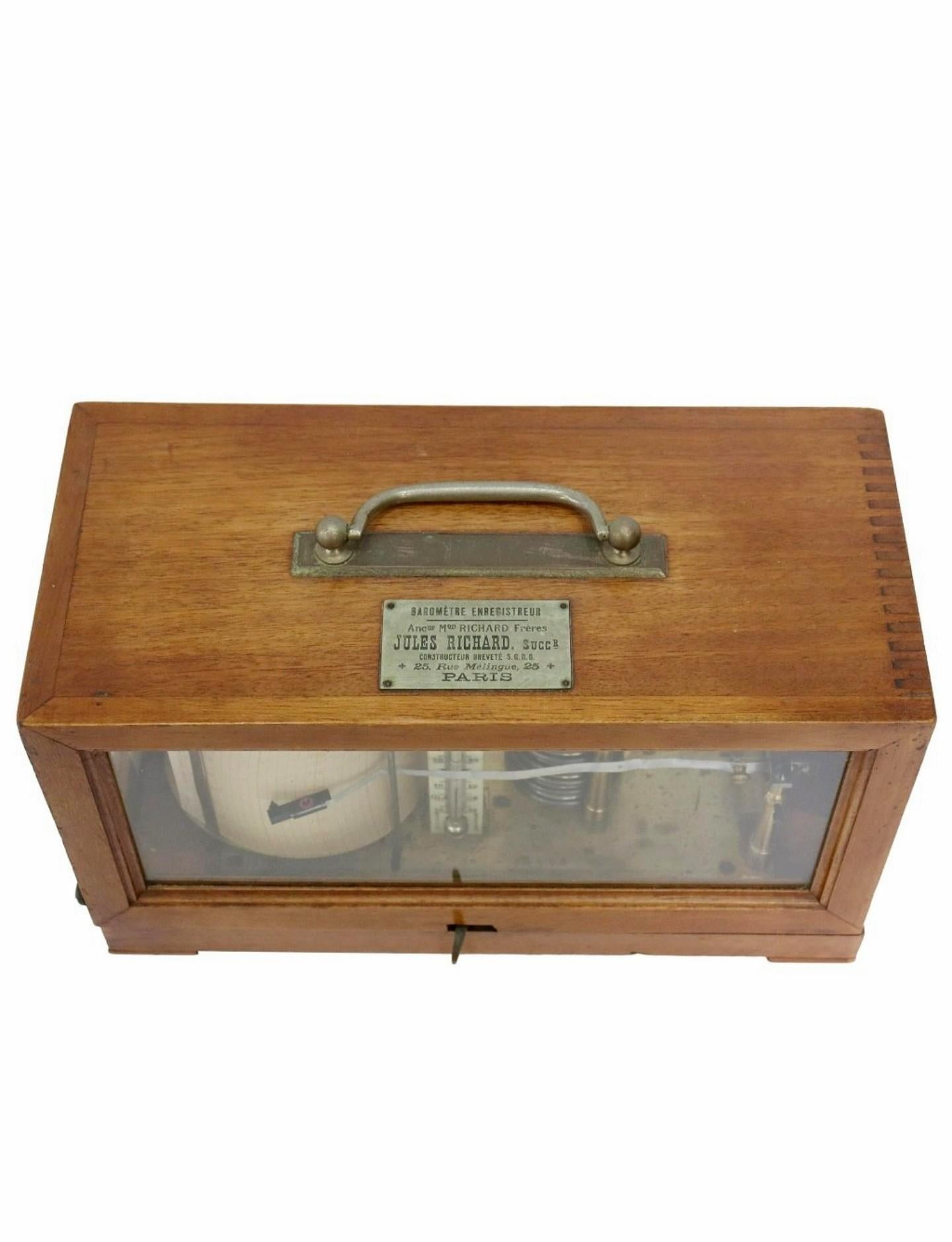 Belle Époque Scarce Early 20th Century French Richard Jules Mahogany Cased Barograph For Sale
