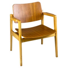 Scarce Early Jens Risom Armchair in Beech and Bent Walnut Ply