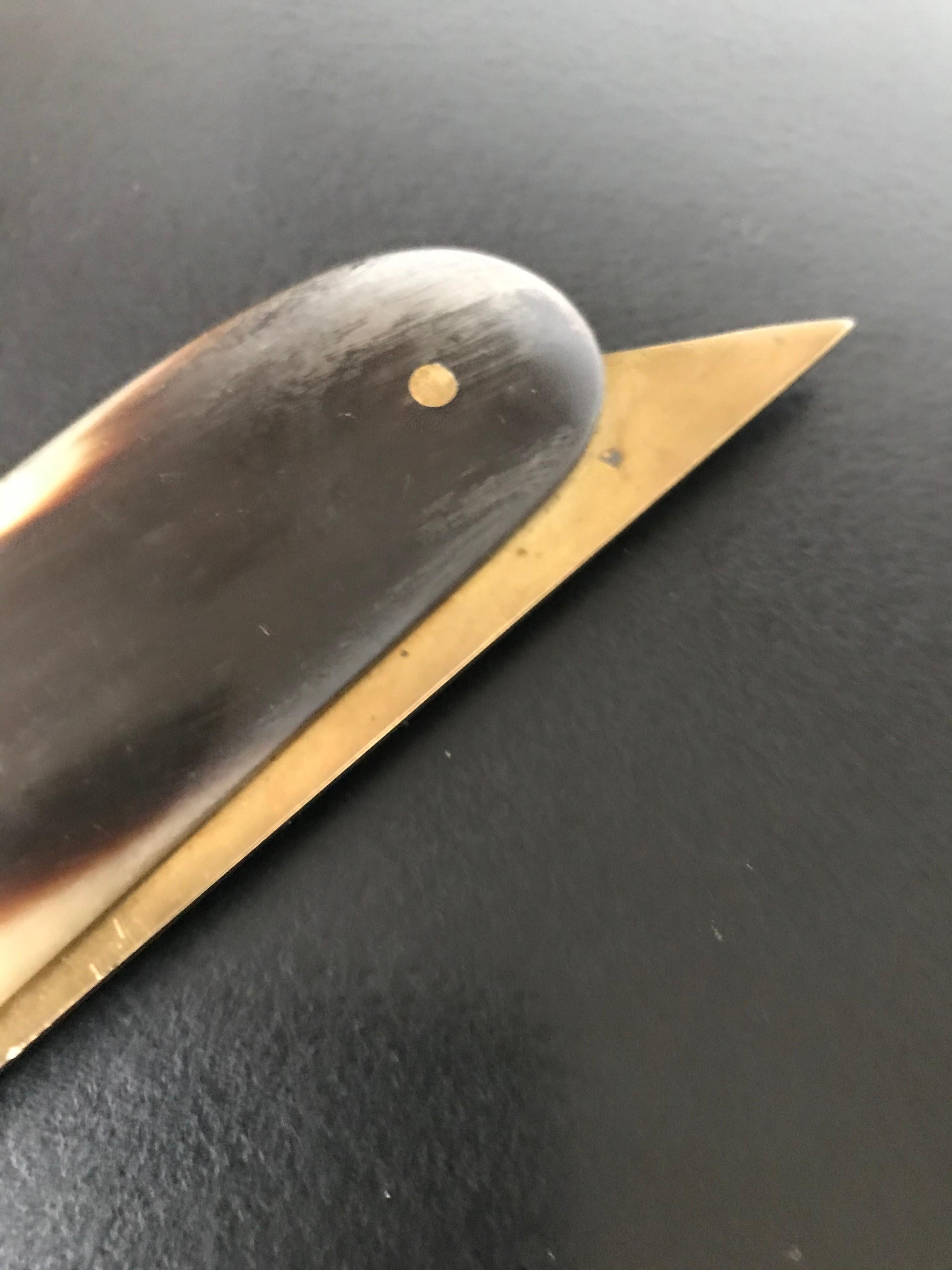 Mid-20th Century Scarce Folding Letter Opener by Carl Auböck in Brass and Horn Model 3962