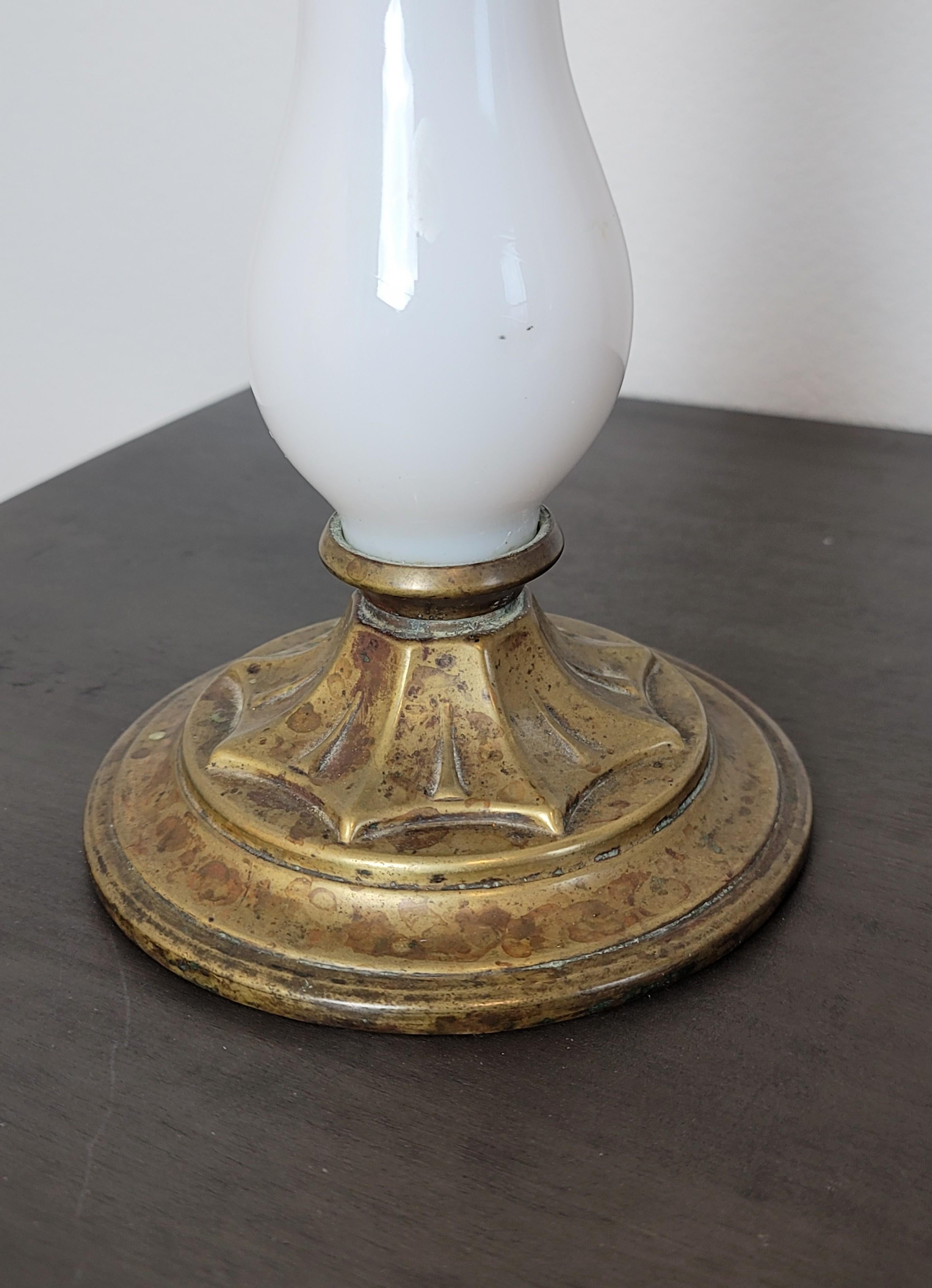 Scarce French Empire Period Opaline Glass Brass Candlestick Table Lamp Pair For Sale 1