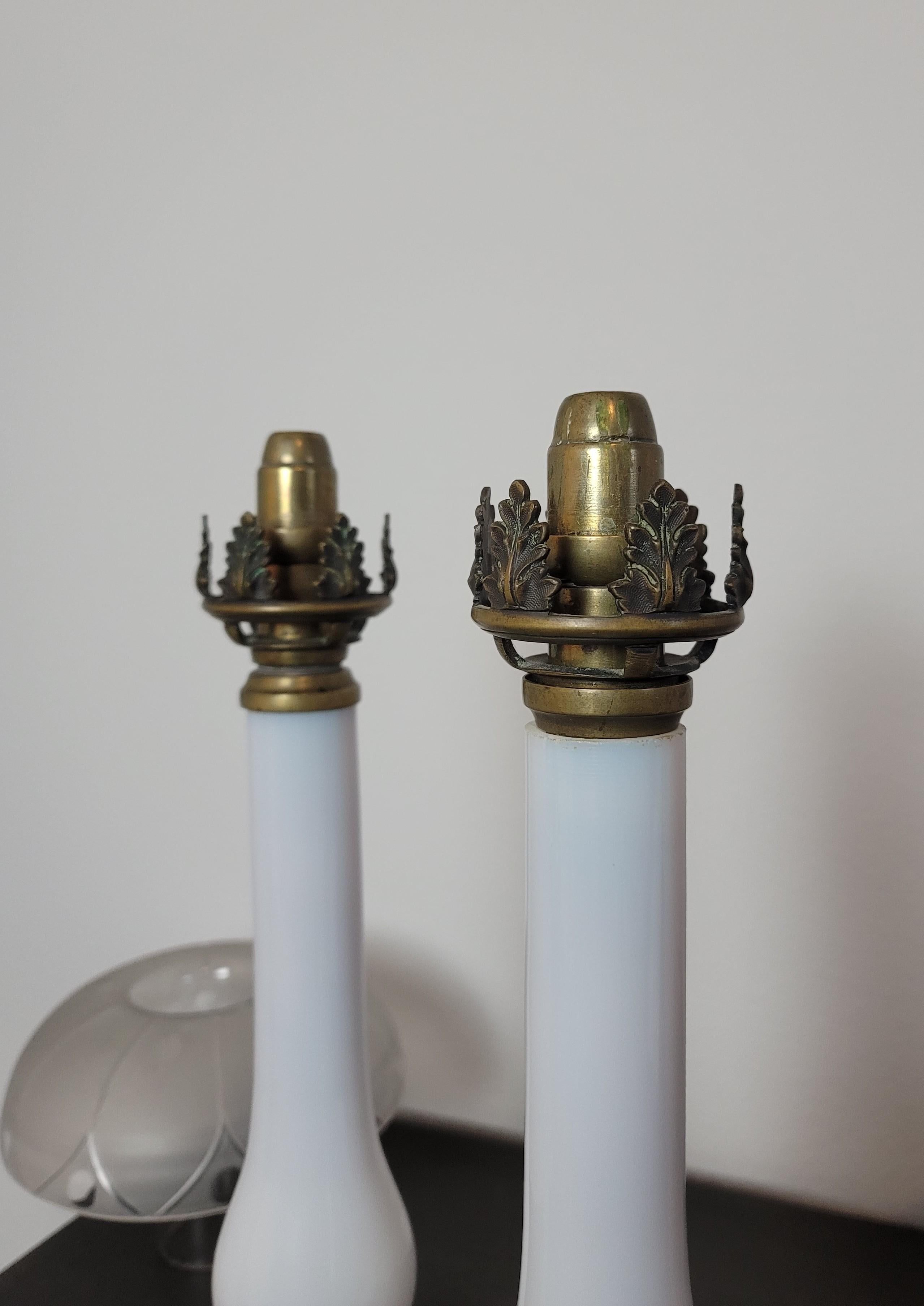 Scarce French Empire Period Opaline Glass Brass Candlestick Table Lamp Pair For Sale 5