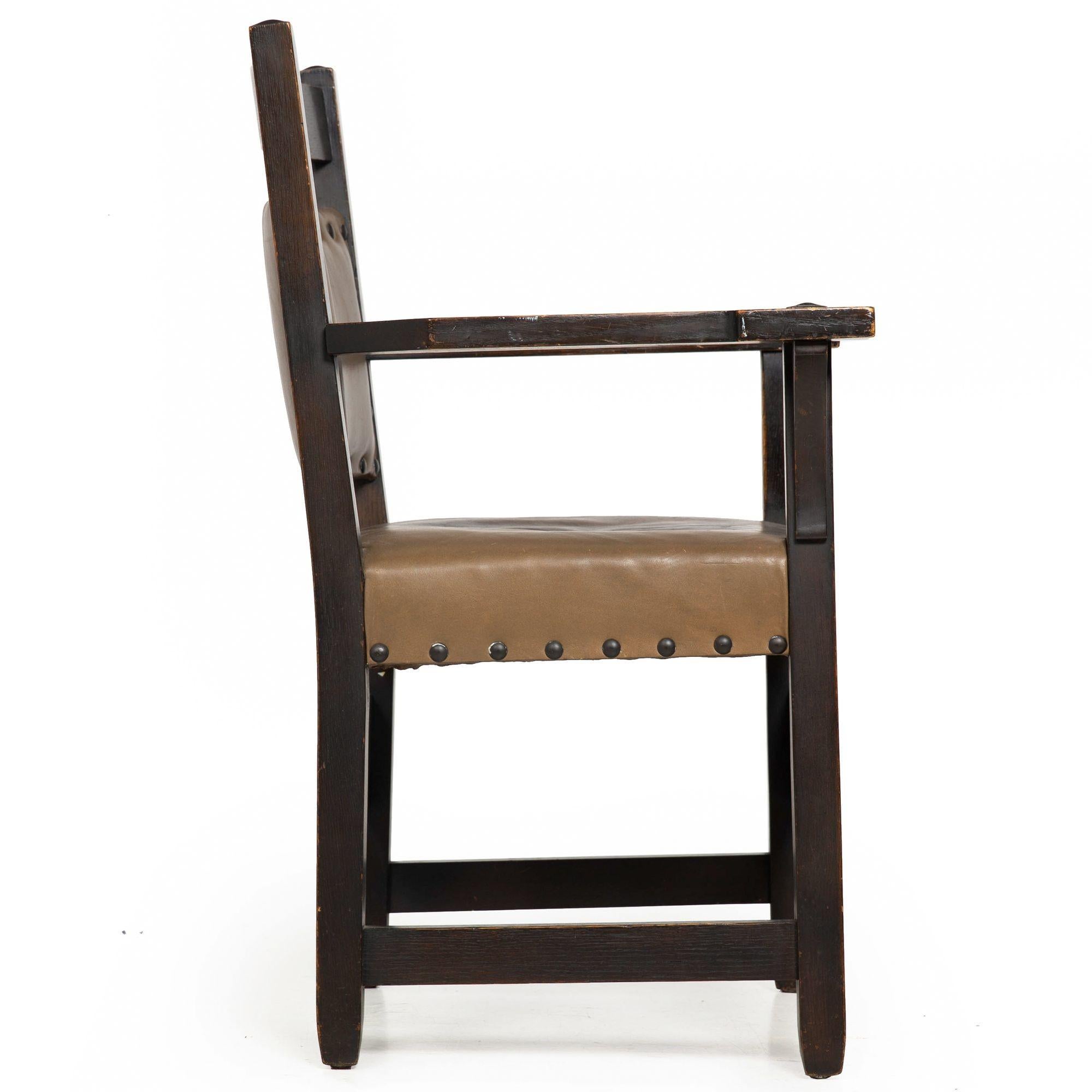 Scarce Gustav Stickley Model 360 A.I.C. Oak Oak Leather Arm Chair c.1910 Bon état - En vente à Shippensburg, PA