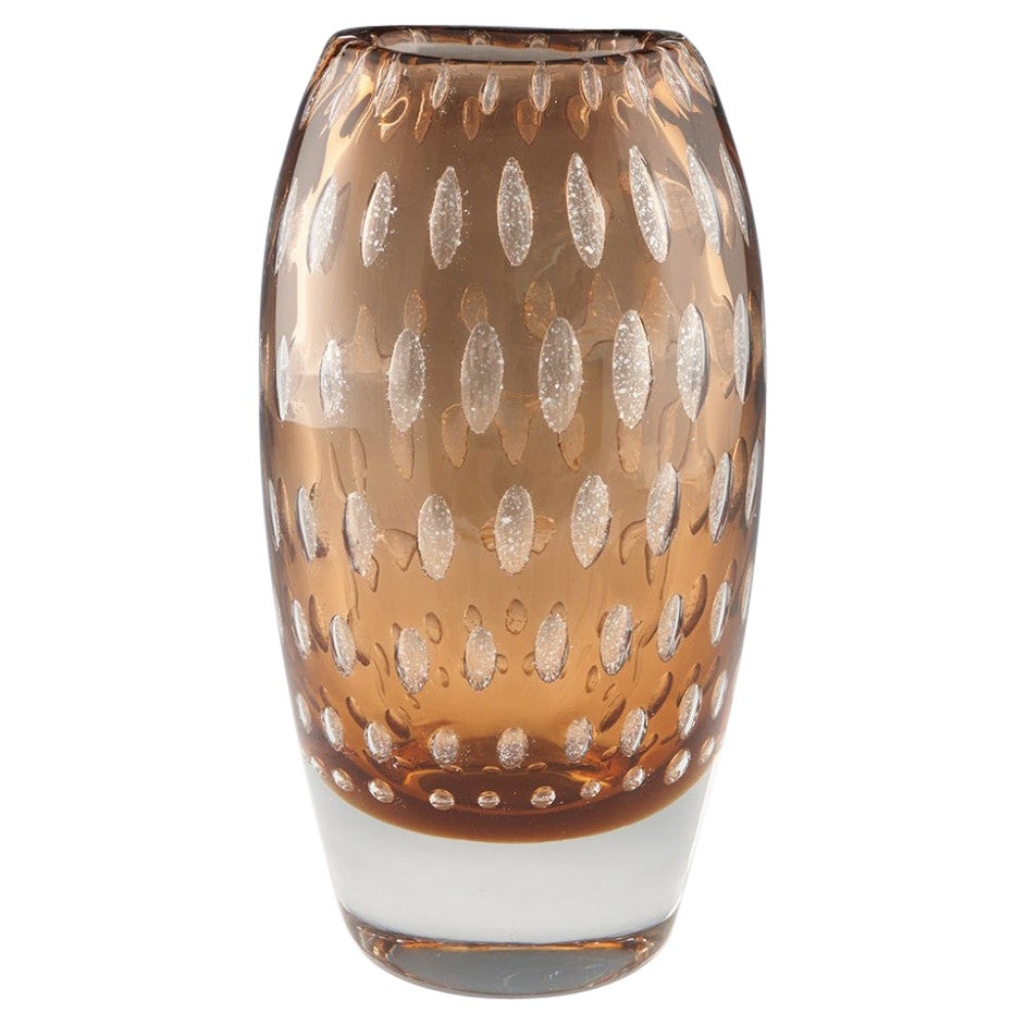Rare vase Harrach en verre de Mica ambré par Milan Metelak 1968