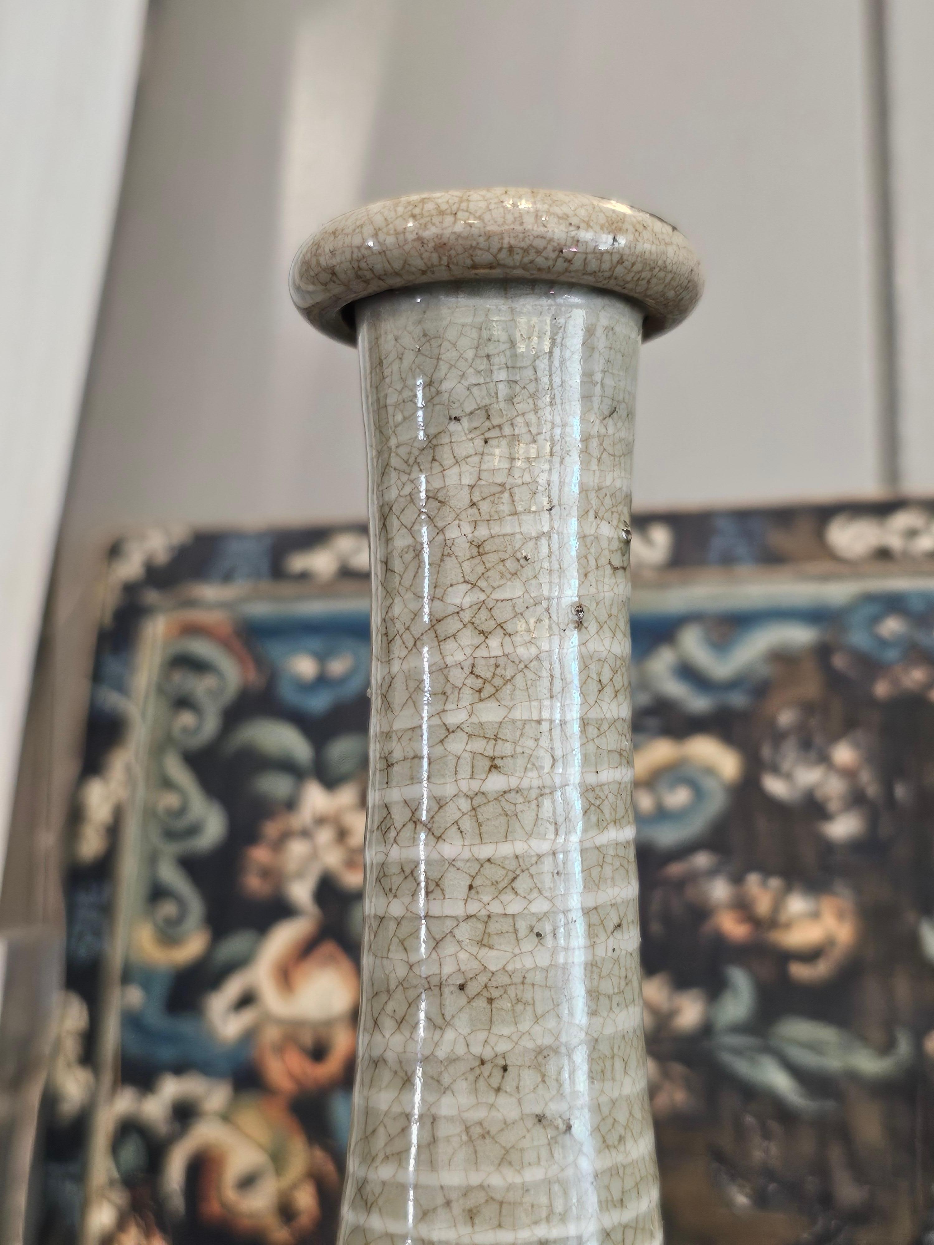 Scarce Antique Japanese Mishima Karatsu Ware Glazed Sake Bottle Vase Pottery For Sale 4