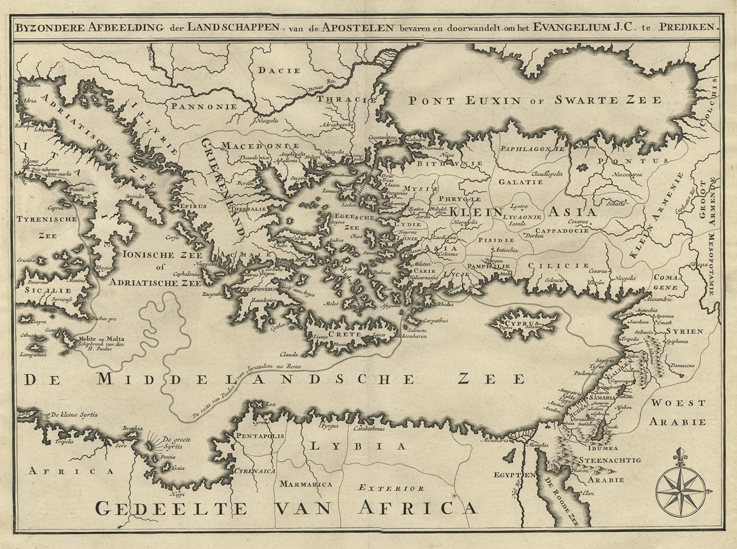 Seltene Karte des Mittelmeers und Teile Europas, Afrikas und des Nahen Ostens, 1725 im Zustand „Hervorragend“ im Angebot in Langweer, NL