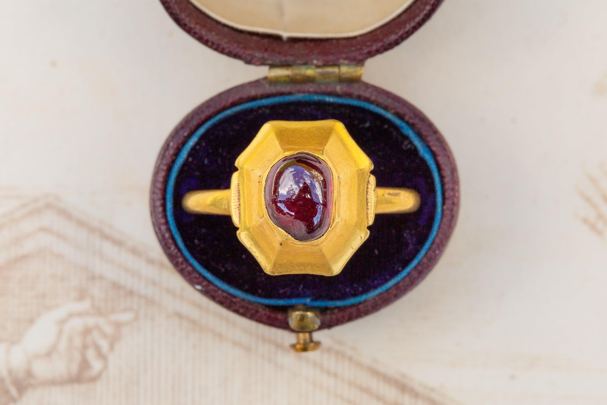 Scarce Medieval Gold Garnet Ring Antique 13th Century Talisman Signet Ring For Sale 1
