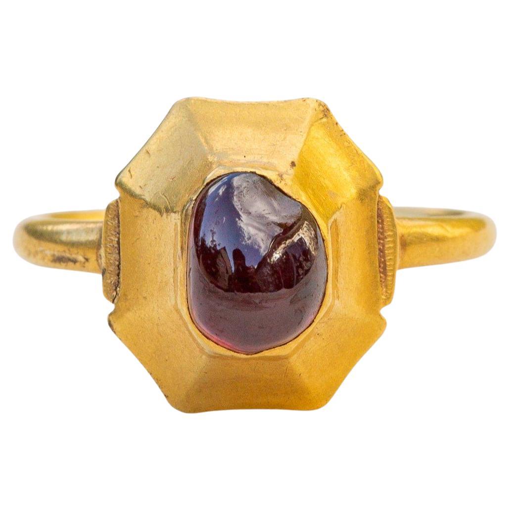 Scarce Medieval Gold Garnet Ring Antique 13th Century Talisman Signet Ring