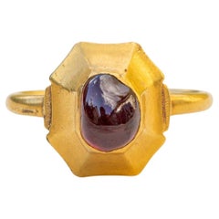 Seltener mittelalterlicher Gold Granatring Antiker Siegelring Antiker 13. Jahrhundert Talisman Siegelring