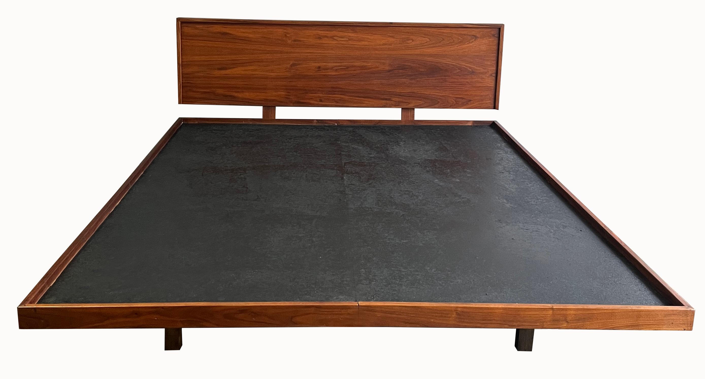 Scarce Midcentury Studio Crafted Walnut Queen Bed by Artist Richard Artschwager In Good Condition In BROOKLYN, NY