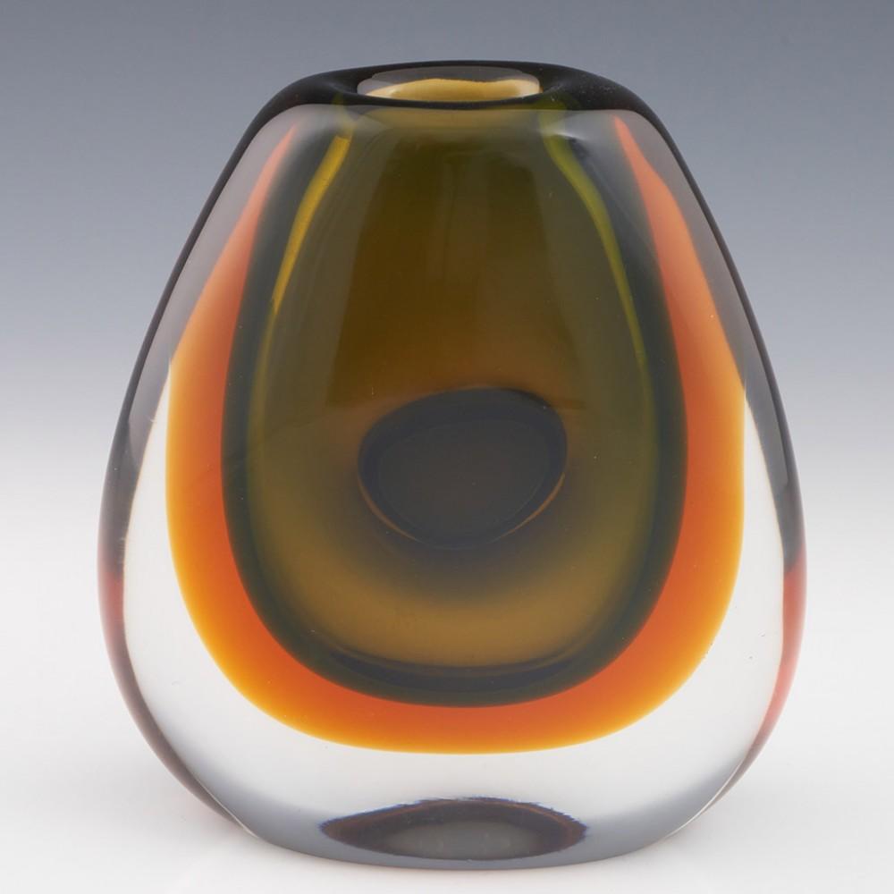 20th Century Scarce Moser Ovoid Green and Amber Sommerso Vase Central Join, 1967 For Sale
