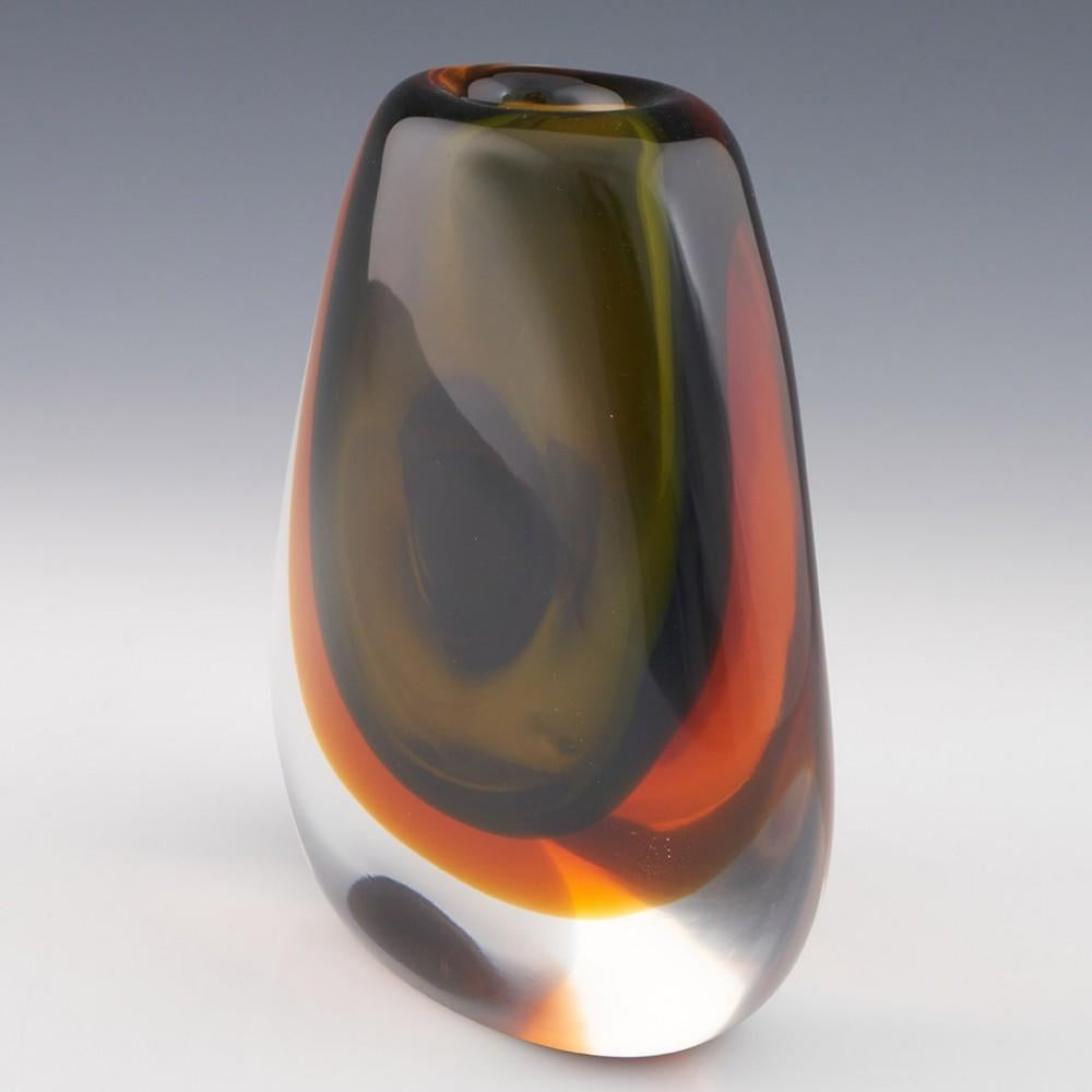 Glass Scarce Moser Ovoid Green and Amber Sommerso Vase Central Join, 1967 For Sale