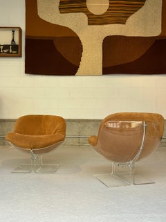Scarce pair of easy chairs by Boris Tabacoff in lucite and suede