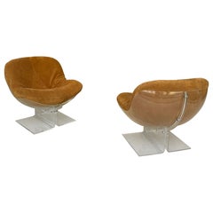 Scarce pair of easy chairs by Boris Tabacoff in lucite and suede