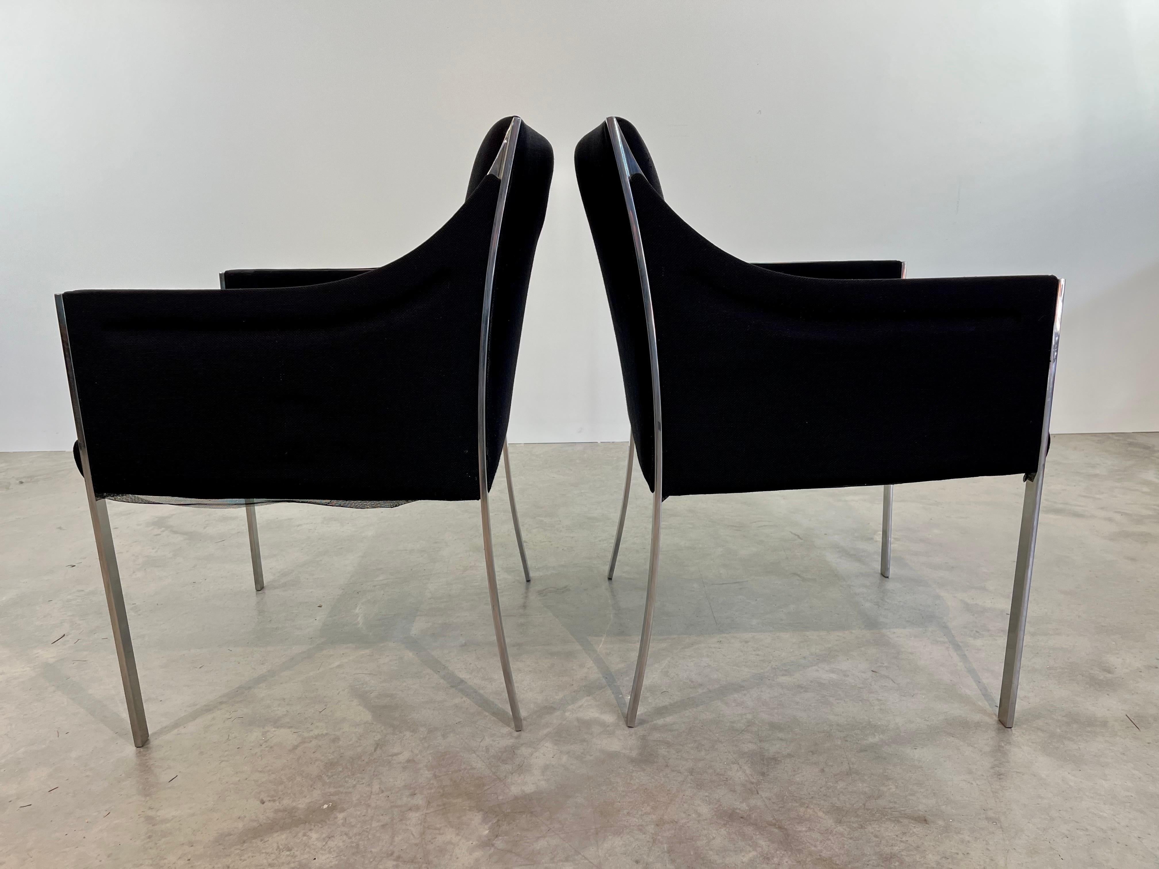 American Scarce Pair of Jens Risom Sculptural Chromed Steel Lounge Chairs For Sale