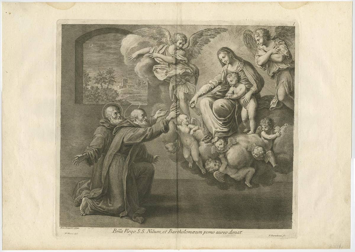 Scarce Plate of Saints Nilus and Bartholomew Kneeling for the Holy Virgin, 1762