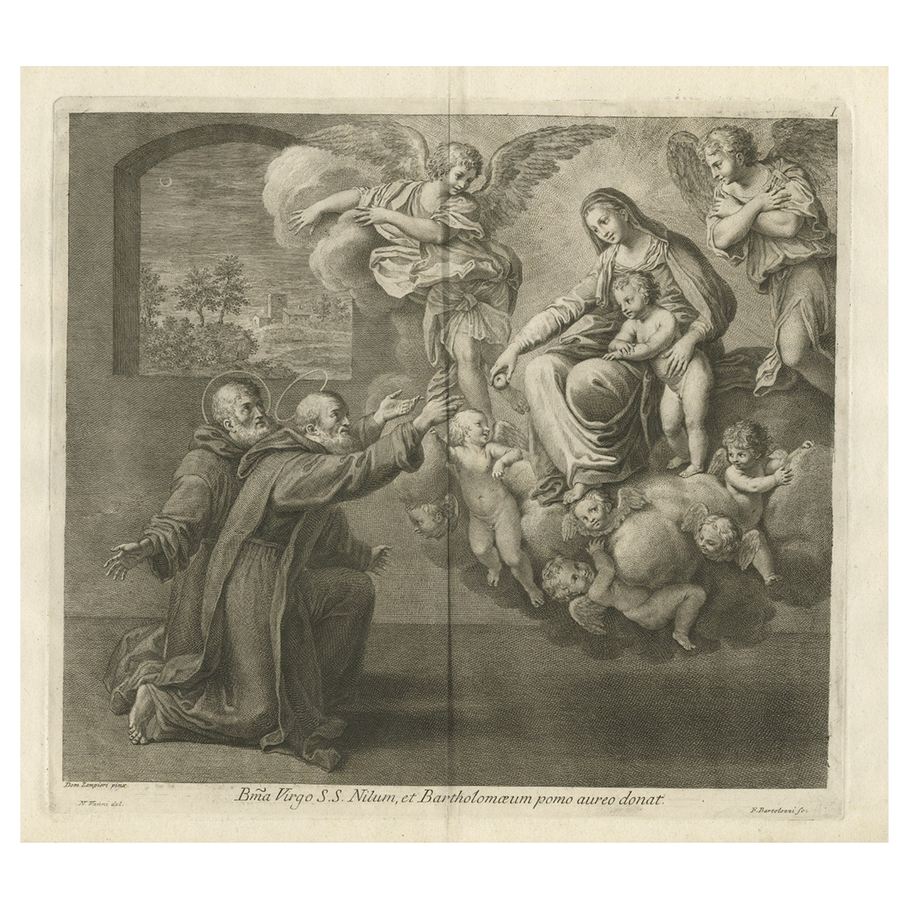 Scarsa lastra dei Santi Nilo e Bartolomeo in ginocchio per la Santa Vergine, 1762