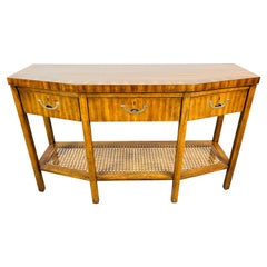 Scarce Regency Campaign Style Angled Console Table with Cane Shelf by Drexel