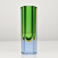 Scarce Sommerso Green, Amber & Aquamarine Block Vase by Flavio Poli, 1960s