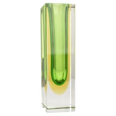 Scarce Sommerso Green, Yellow 
Clear Block Glass Vase by Flavio Poli, 1960s
